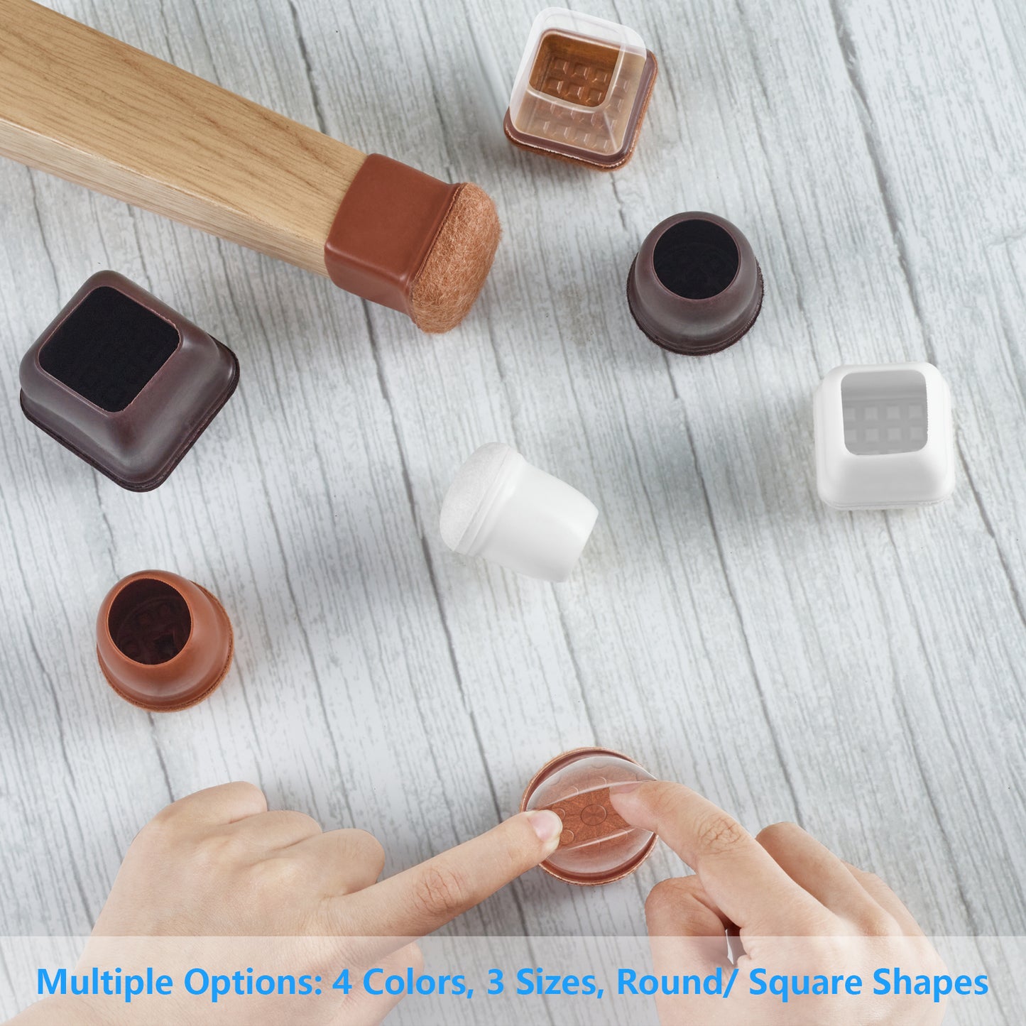 16 Pack Chair Leg Floor Protectors Square for Hardwood Floors, Rubber Furniture Sliders, 360°Felt Pad Bottom Wrapped Thickening Silicone Furniture Legs Caps Covers