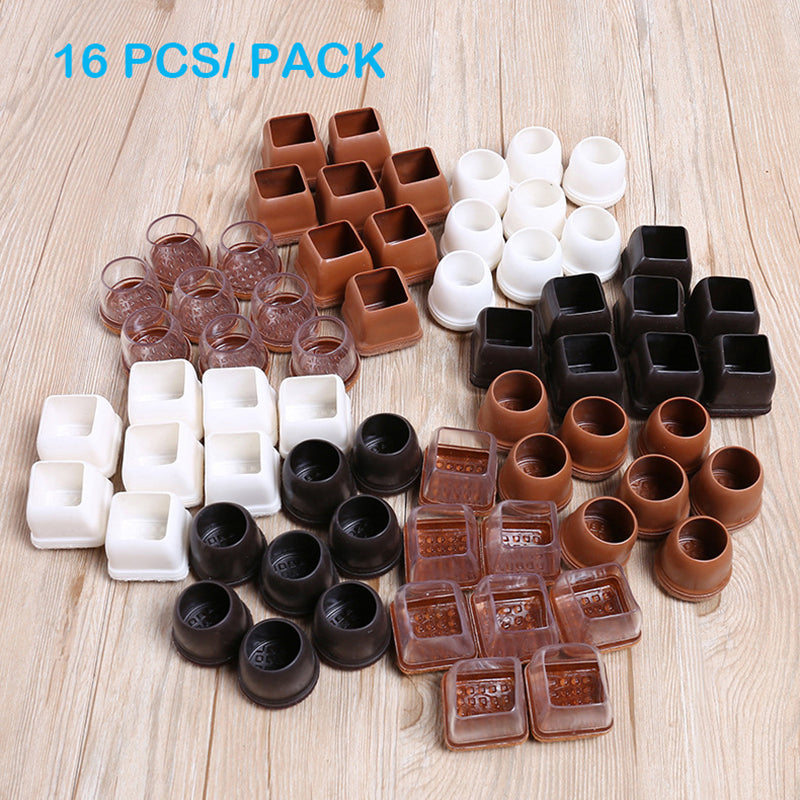 16 Pack Chair Leg Floor Protectors Square for Hardwood Floors, Rubber Furniture Sliders, 360°Felt Pad Bottom Wrapped Thickening Silicone Furniture Legs Caps Covers