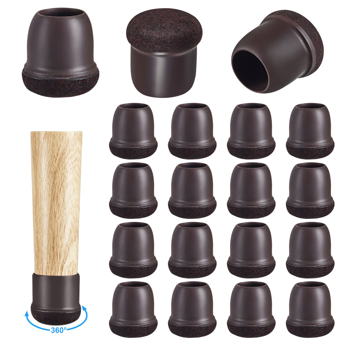 16 Pack Chair Leg Floor Protectors for Hardwood Floors, Round Rubber Furniture Sliders, 360°Felt Pad Bottom Wrapped Thickening Silicone Furniture Legs Caps Covers